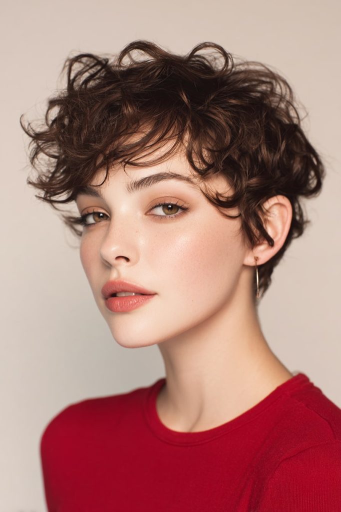 Curly Pixie with Side-Swept Bangs