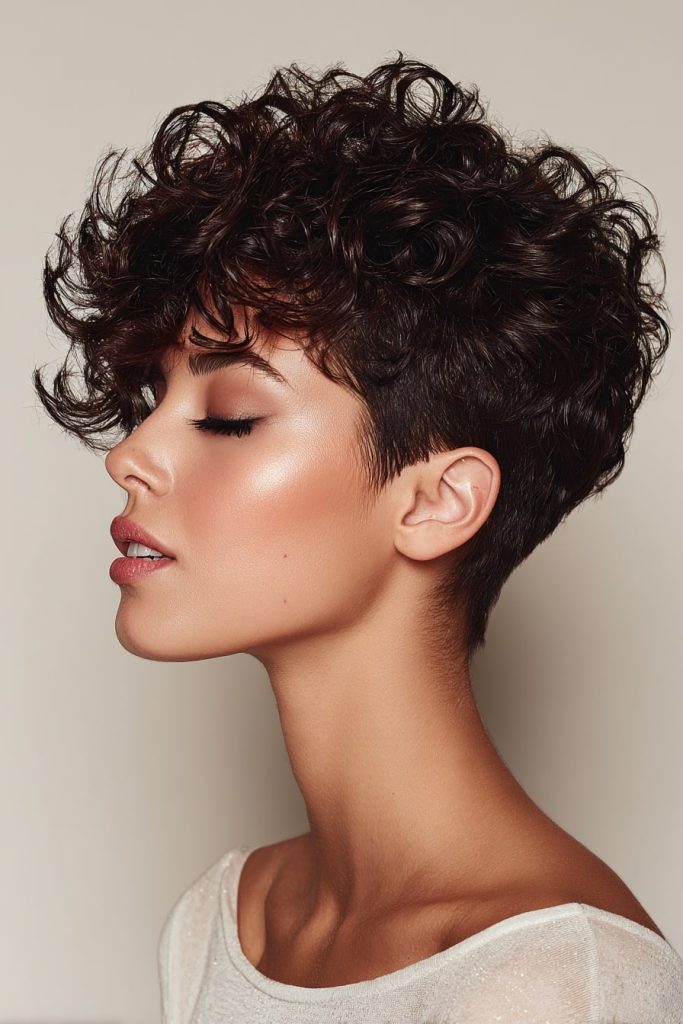 Curly Pixie with Volume on Top