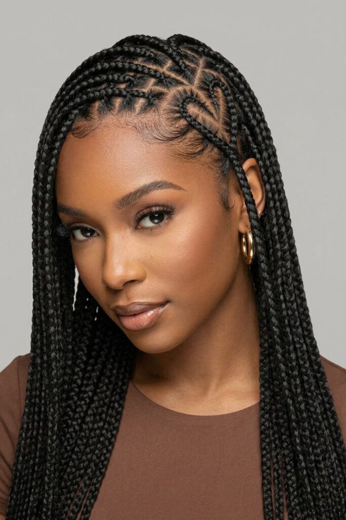 Knotless Braids with Heart Parting