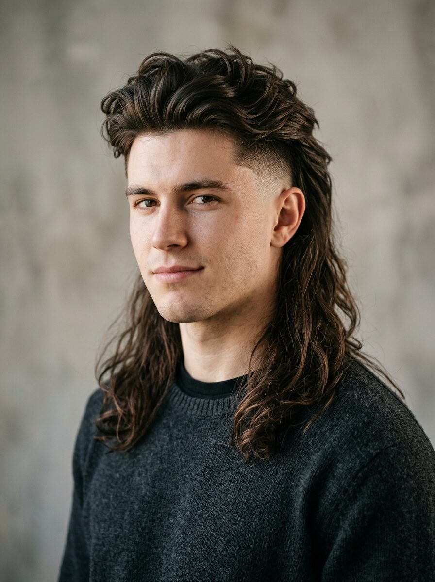 Long Burst Fade Mullet