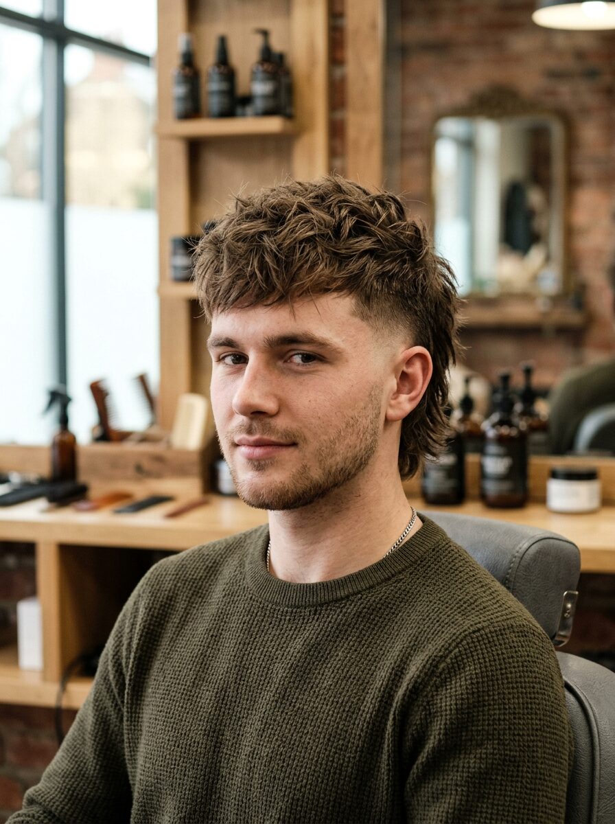 Textured Burst Fade Mullet