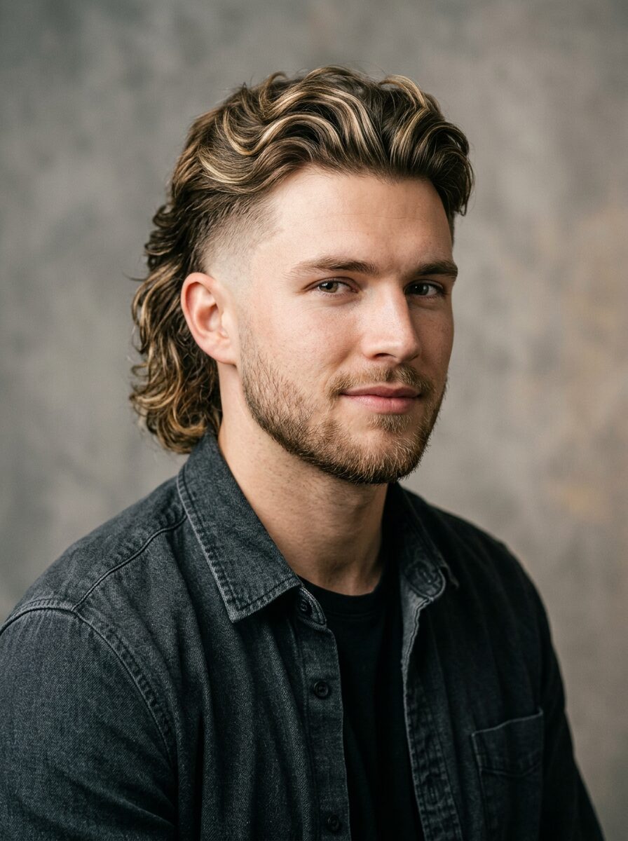 Burst Fade Mullet with Highlights