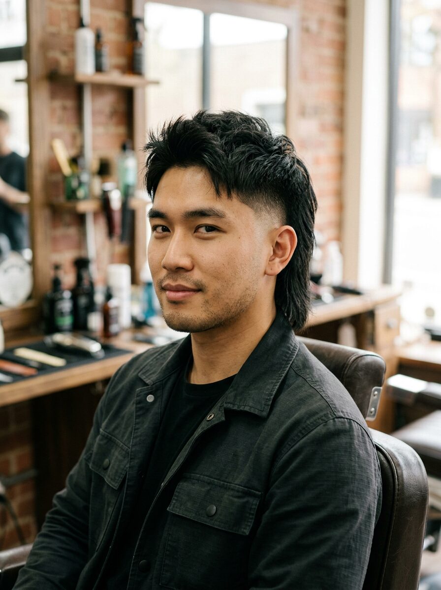 Asian Burst Fade Mullet