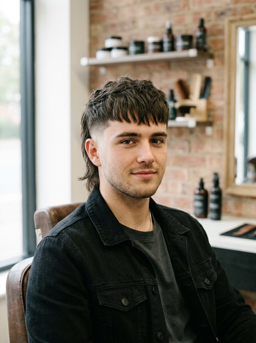 Burst Fade Mullet with Fringe