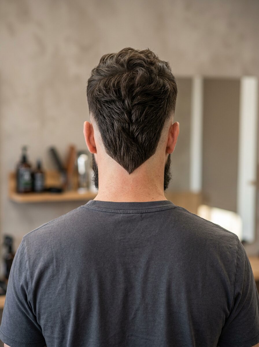 Burst Fade Mullet with V-Neckline