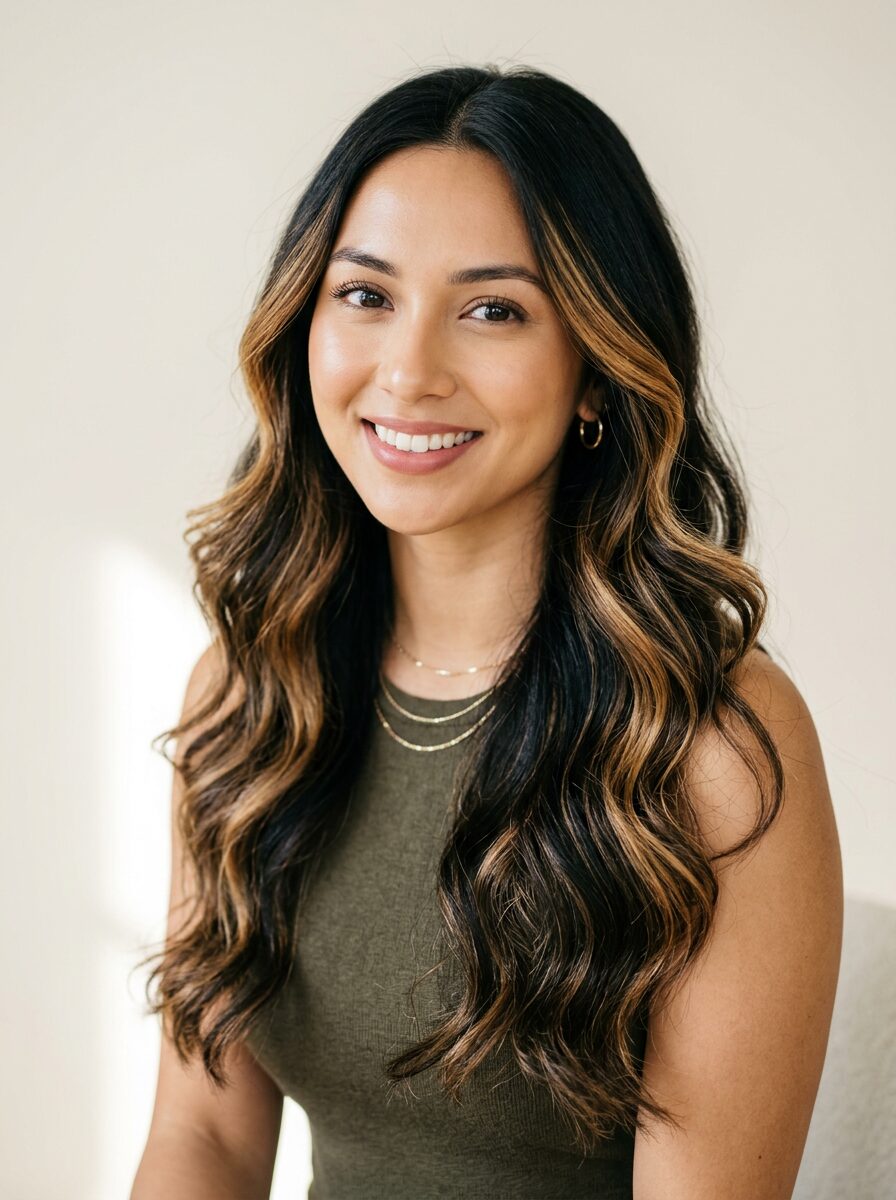 Caramel Highlights on Black Hair