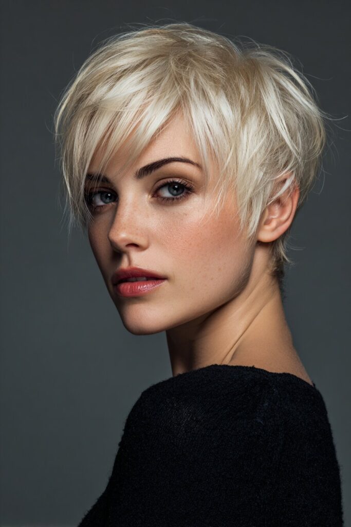 Blonde Pixie with Long Fringe