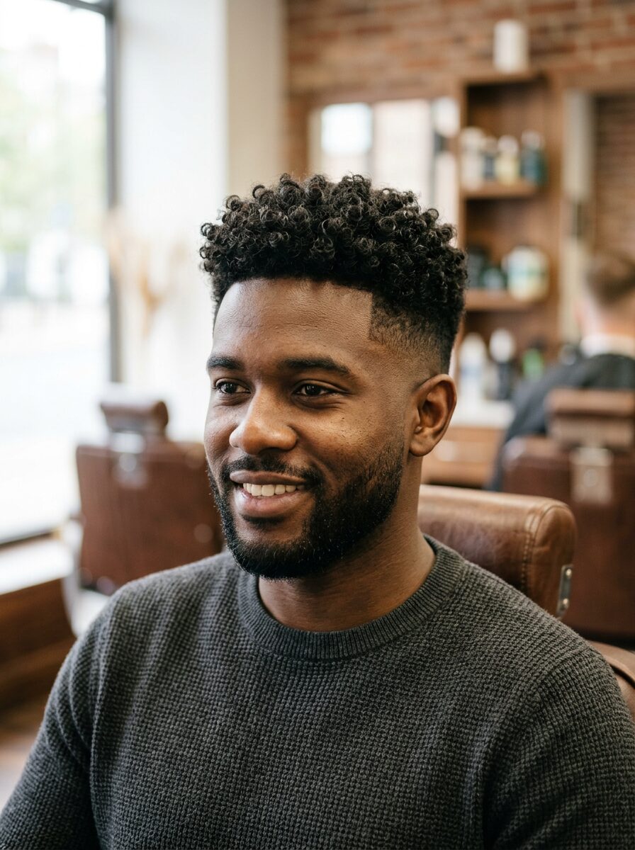 Mid Fade with Curly Top