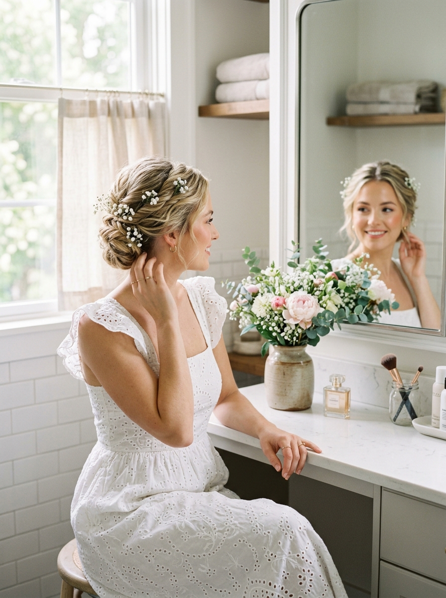 Undone Updo with Baby's Breath Sprigs