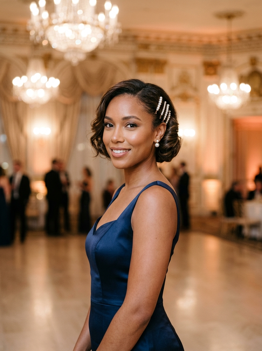 Pearl-Studded French Roll for Short Hair