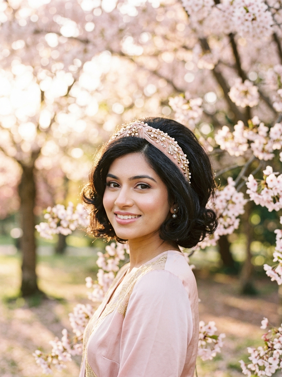 Soft Bouffant Bob with Embellished Headband