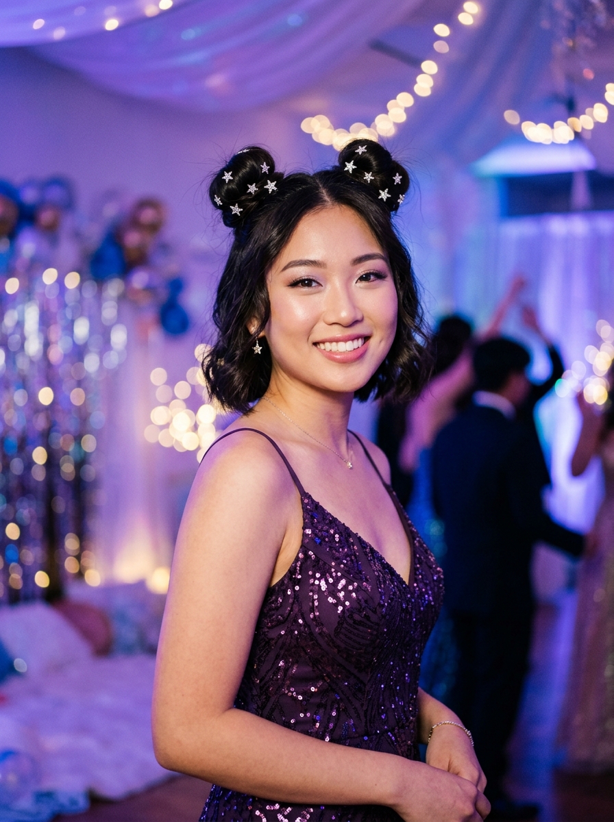 Ethereal Space Buns on a Short Bob