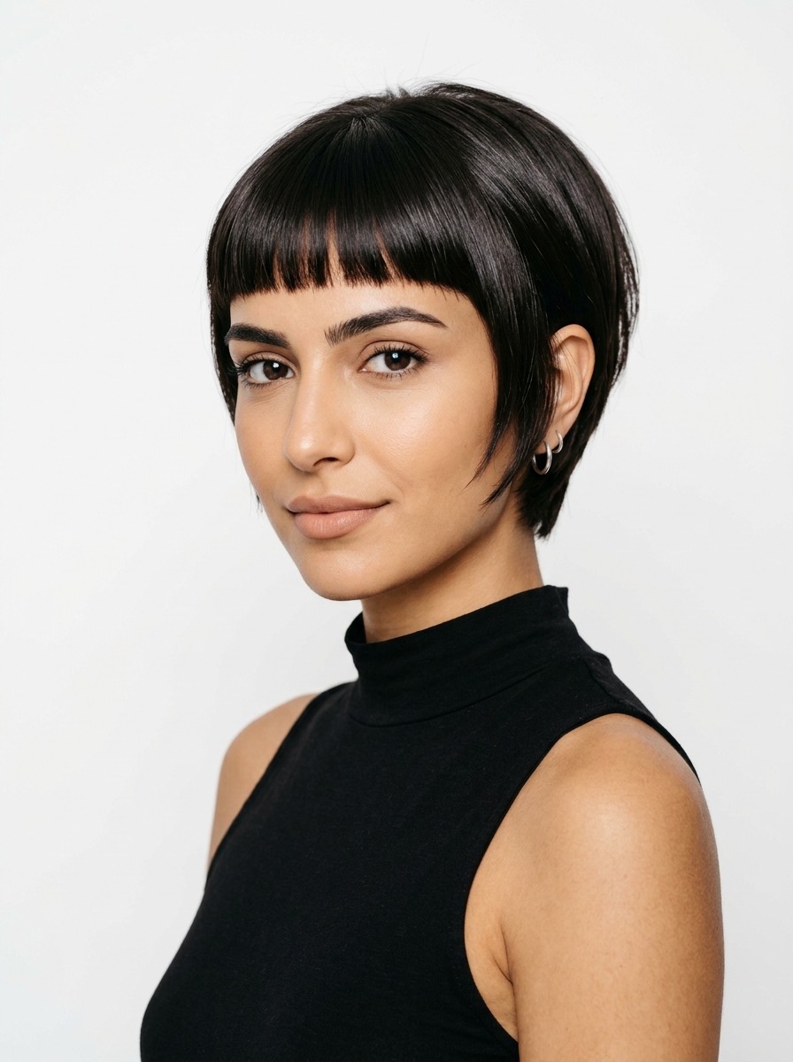 Minimalist Clean-Crop Bixie with Blunt Micro-Fringe