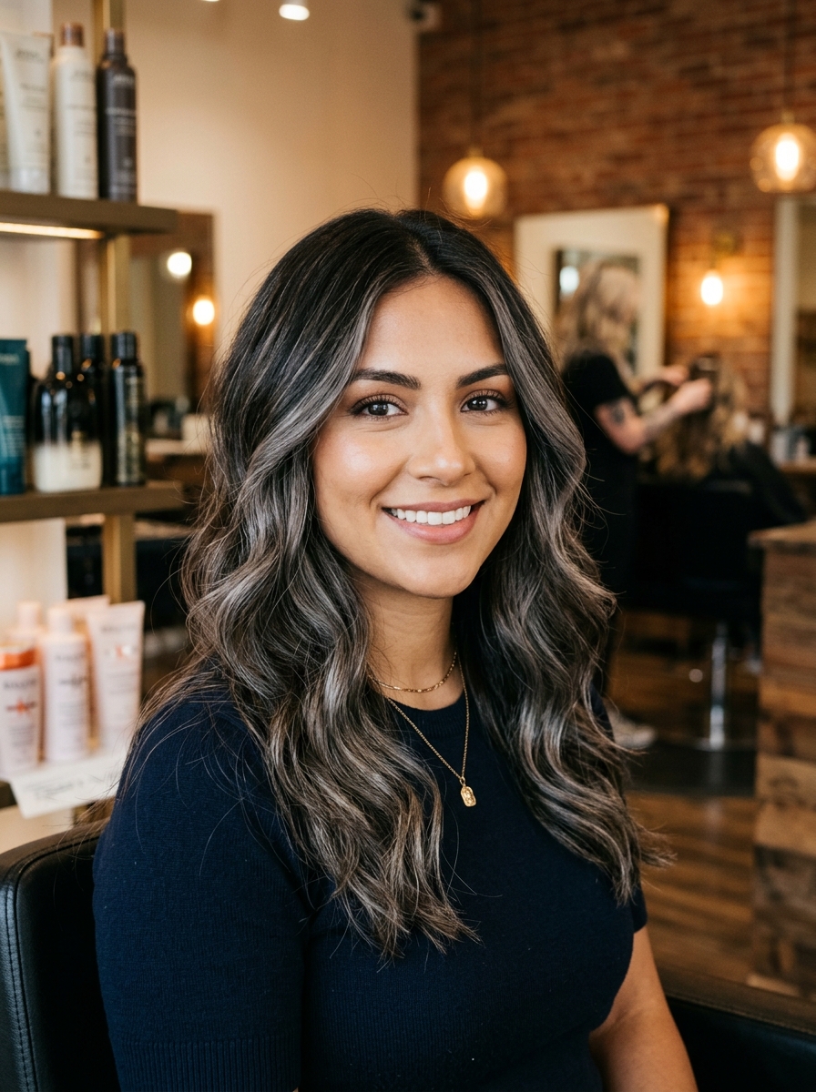 Gray Balayage on Dark Brown Hair