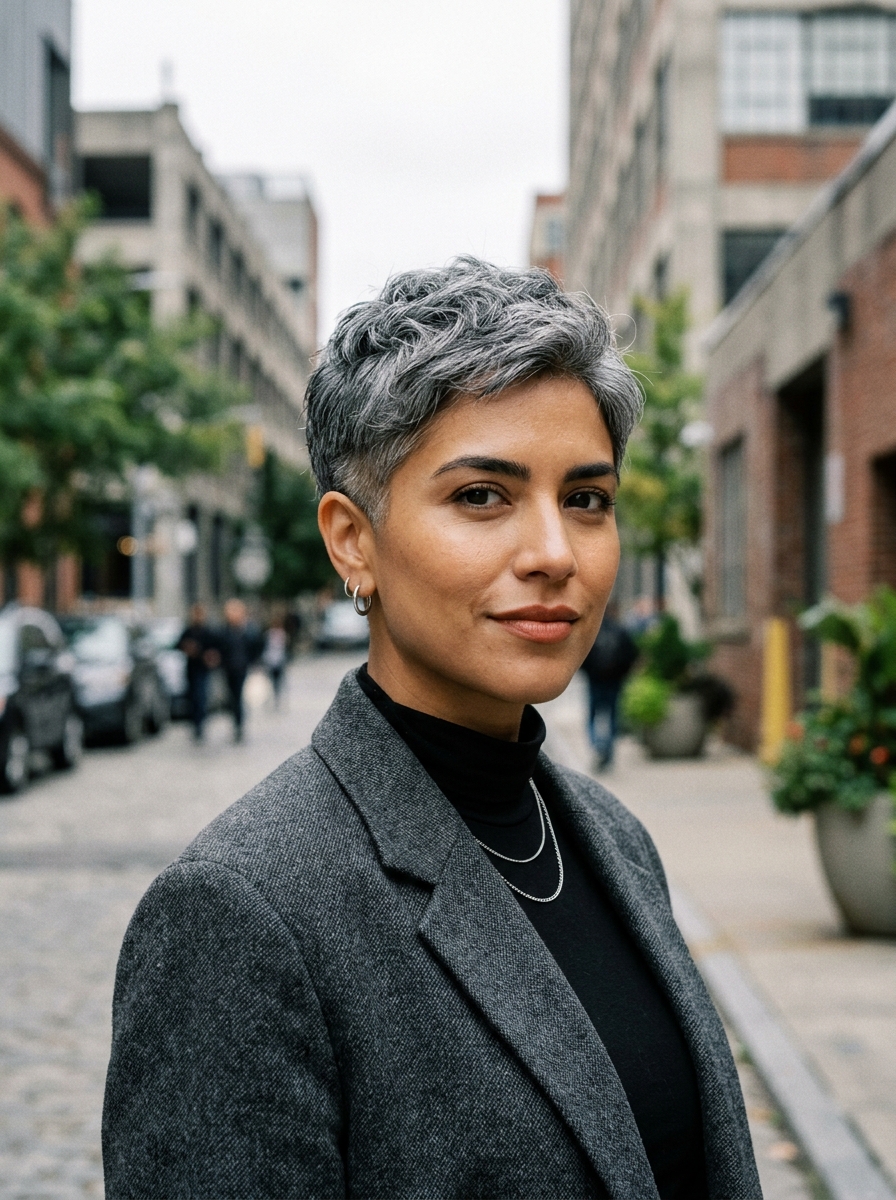 Textured Gray Pixie with Shaved Nape