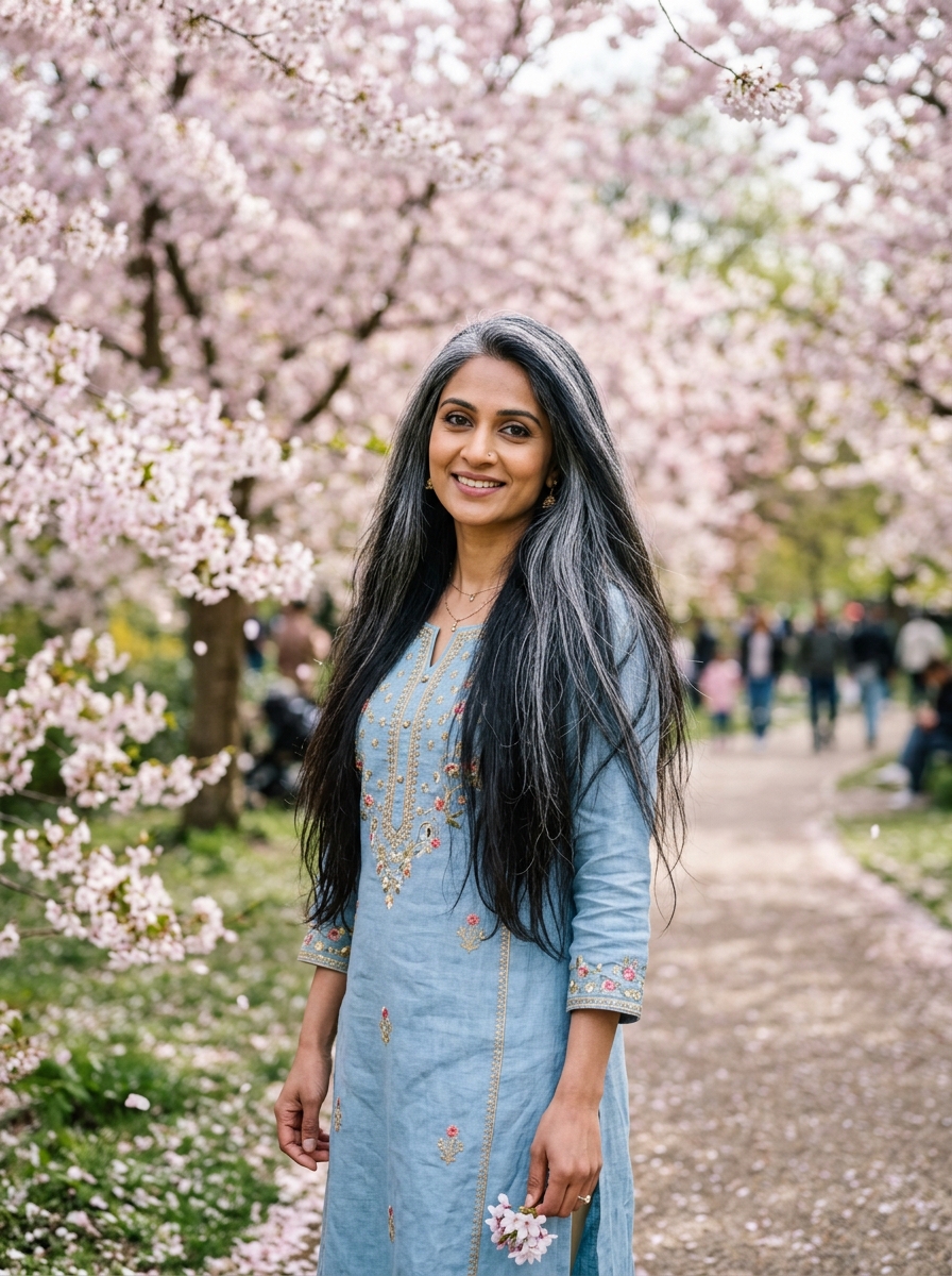 Gray-Streaked Long Straight Hair