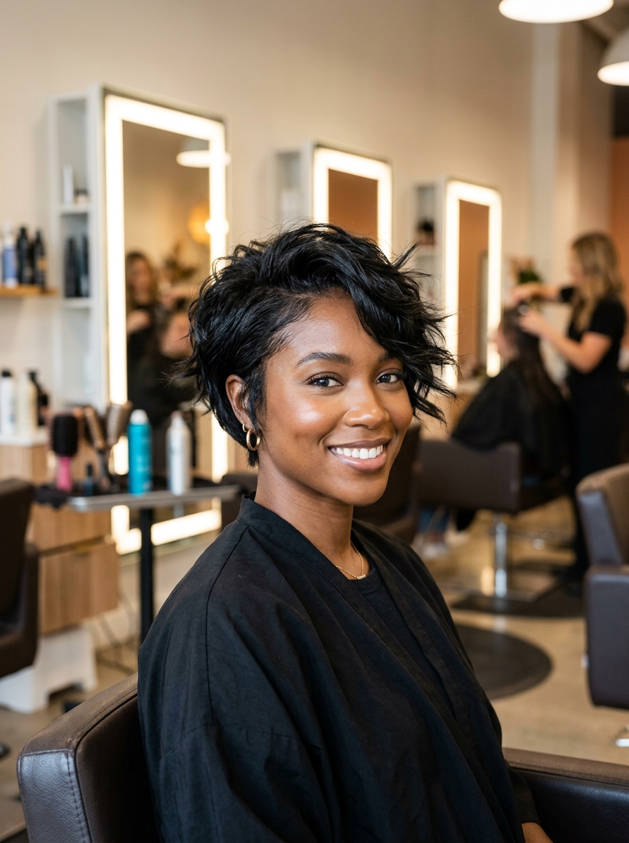 Temple-Volume Choppy Textured Long Pixie Bob