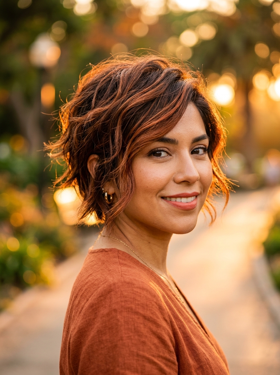 Copper Balayage Textured Long Pixie Bob