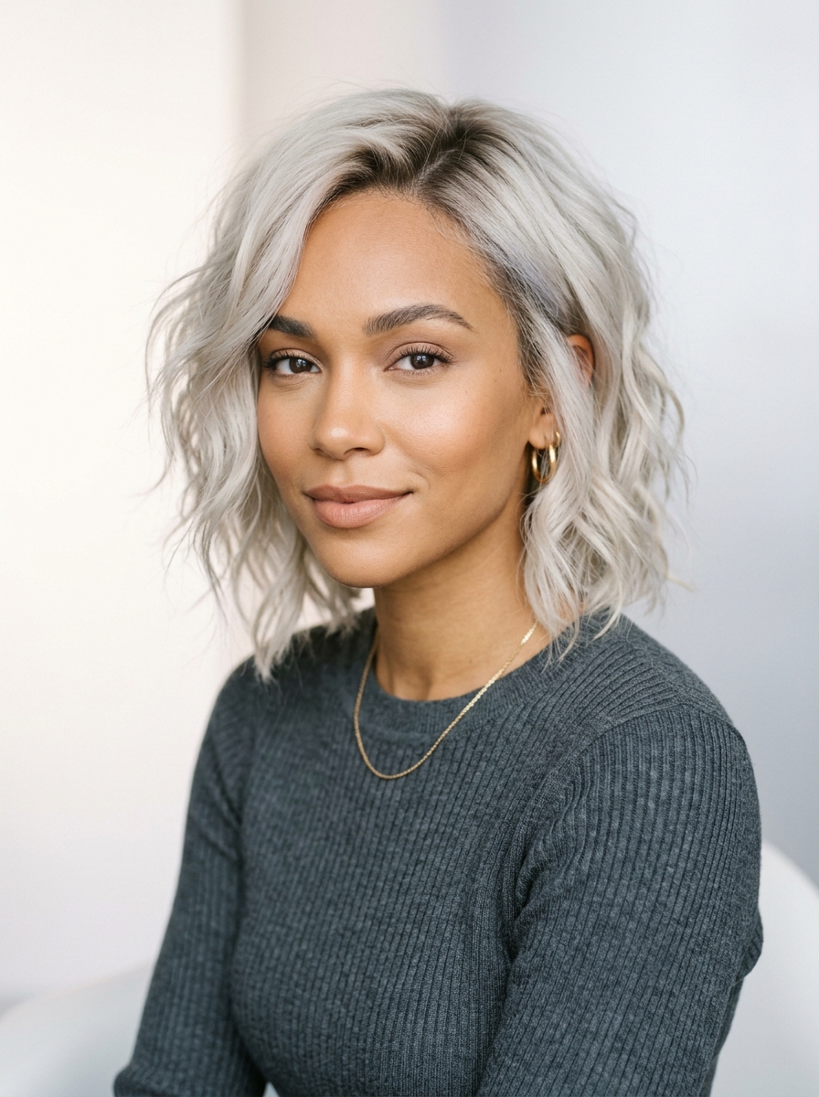 Platinum Icy Long Pixie Bob with Root Shadow