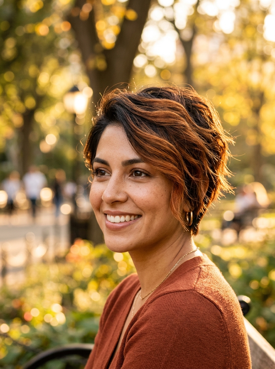 Copper Balayage Grown-Out Pixie