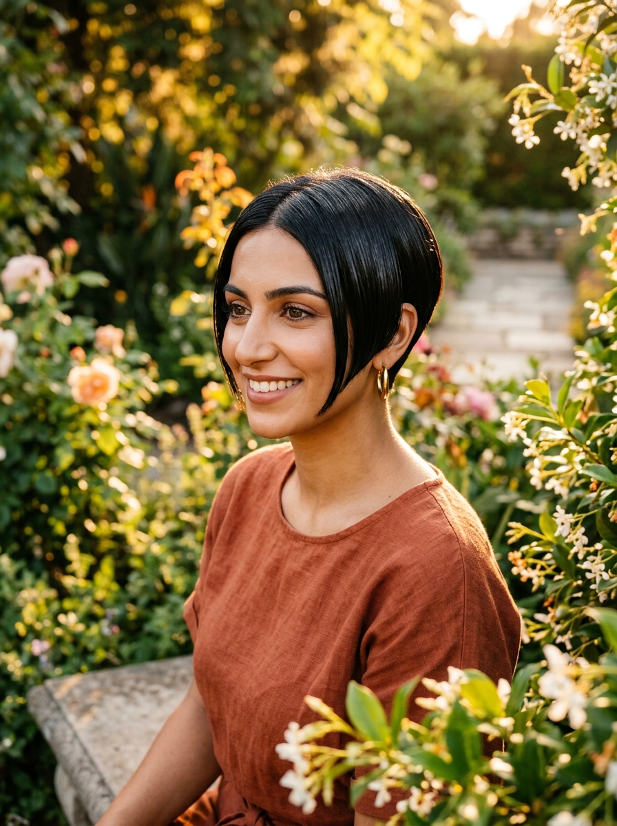 Glossy Jet-Black Structured Pixie