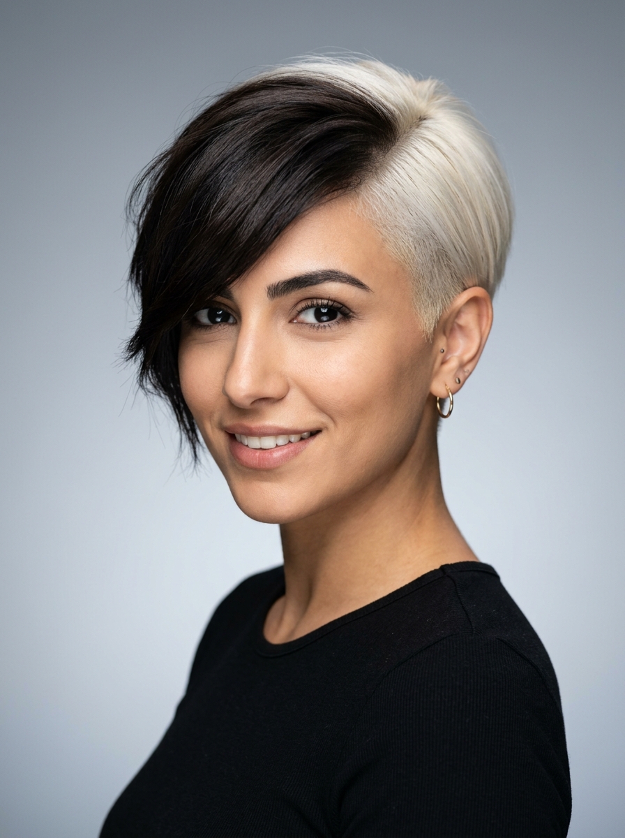 Deep Side-Part Two-Tone Color Block Pixie