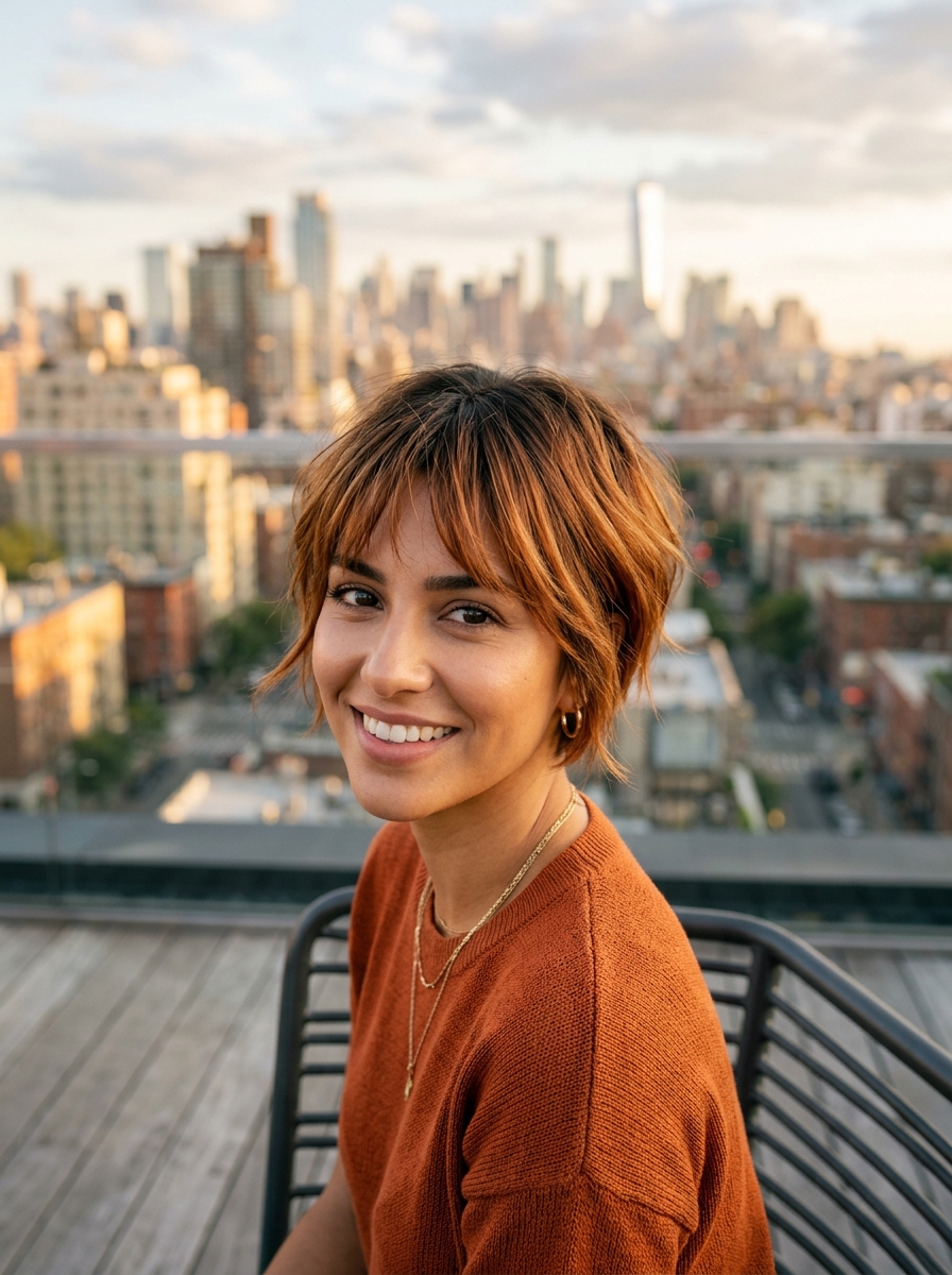 Piece-y Fringe Copper Balayage Pixie