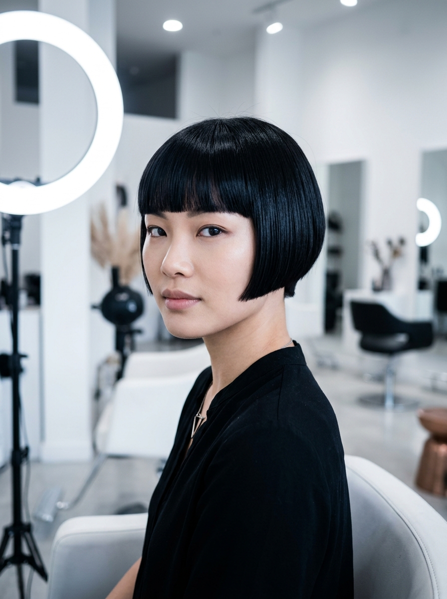 Blunt Geometric Fringe Pixie Bob