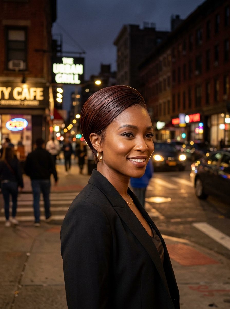 Slicked-Back Pixie Bob with Mahogany Tones