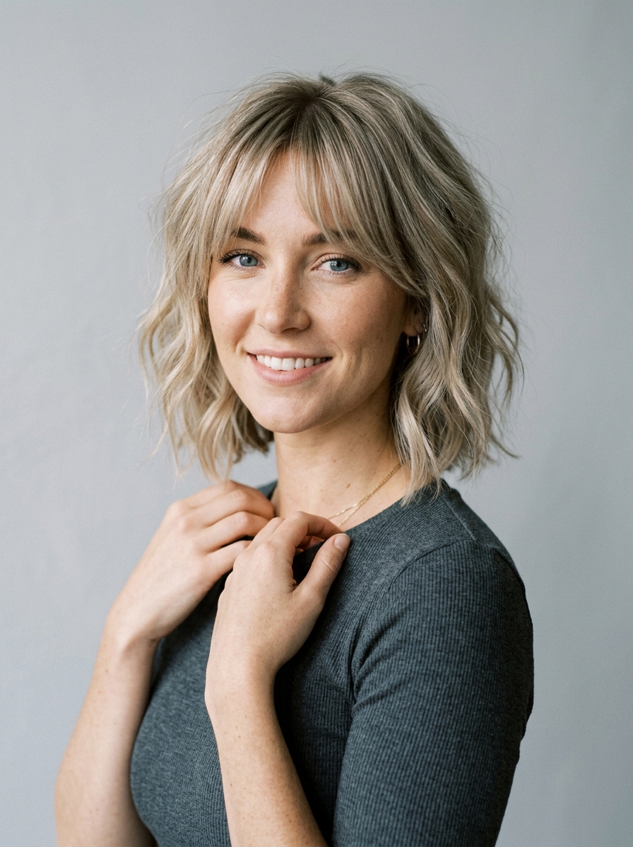 Tousled Ash Blonde with Brow-Grazing Curtains