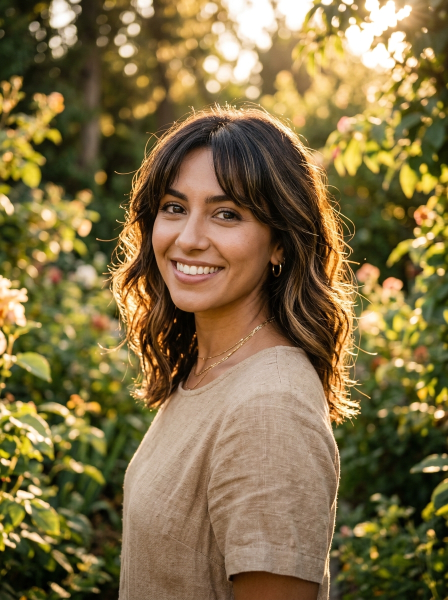 Sun-Kissed Brunette with Organic Wave Curtains