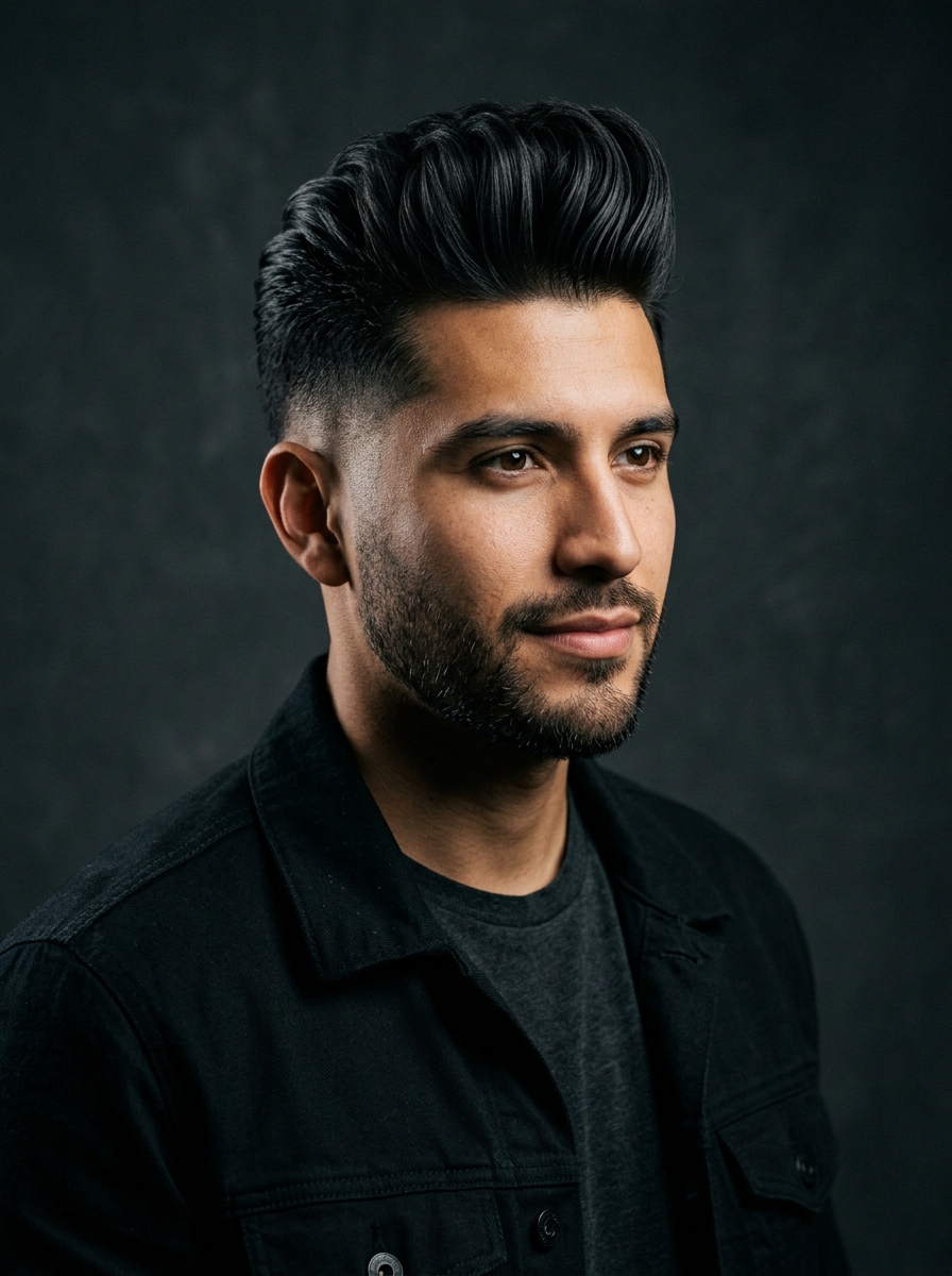Pompadour with Mid Skin Fade