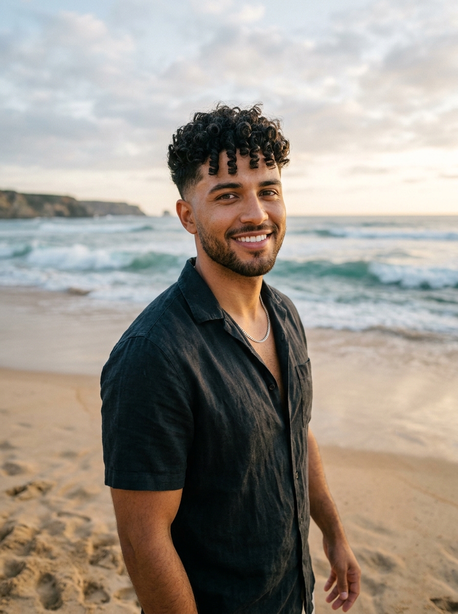 Curly Top with Taper Fade