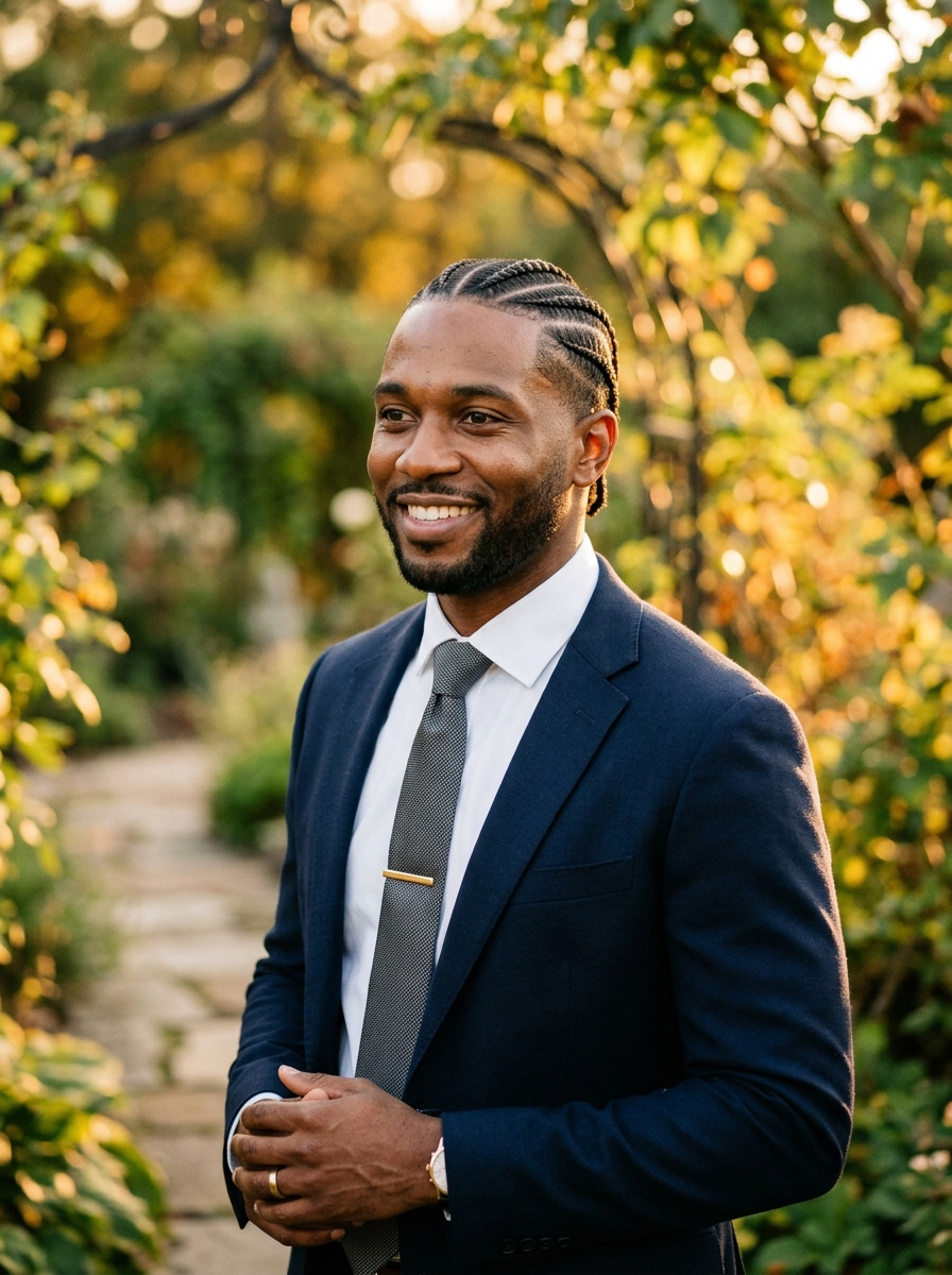 Straight-Back Cornrows with Tapered Edges