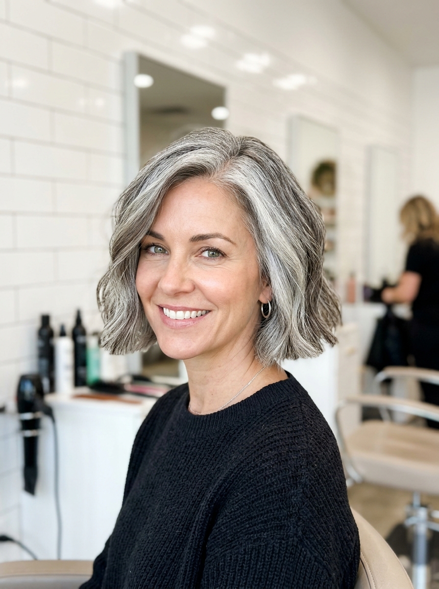 Blunt French Bob with Silver Sheen