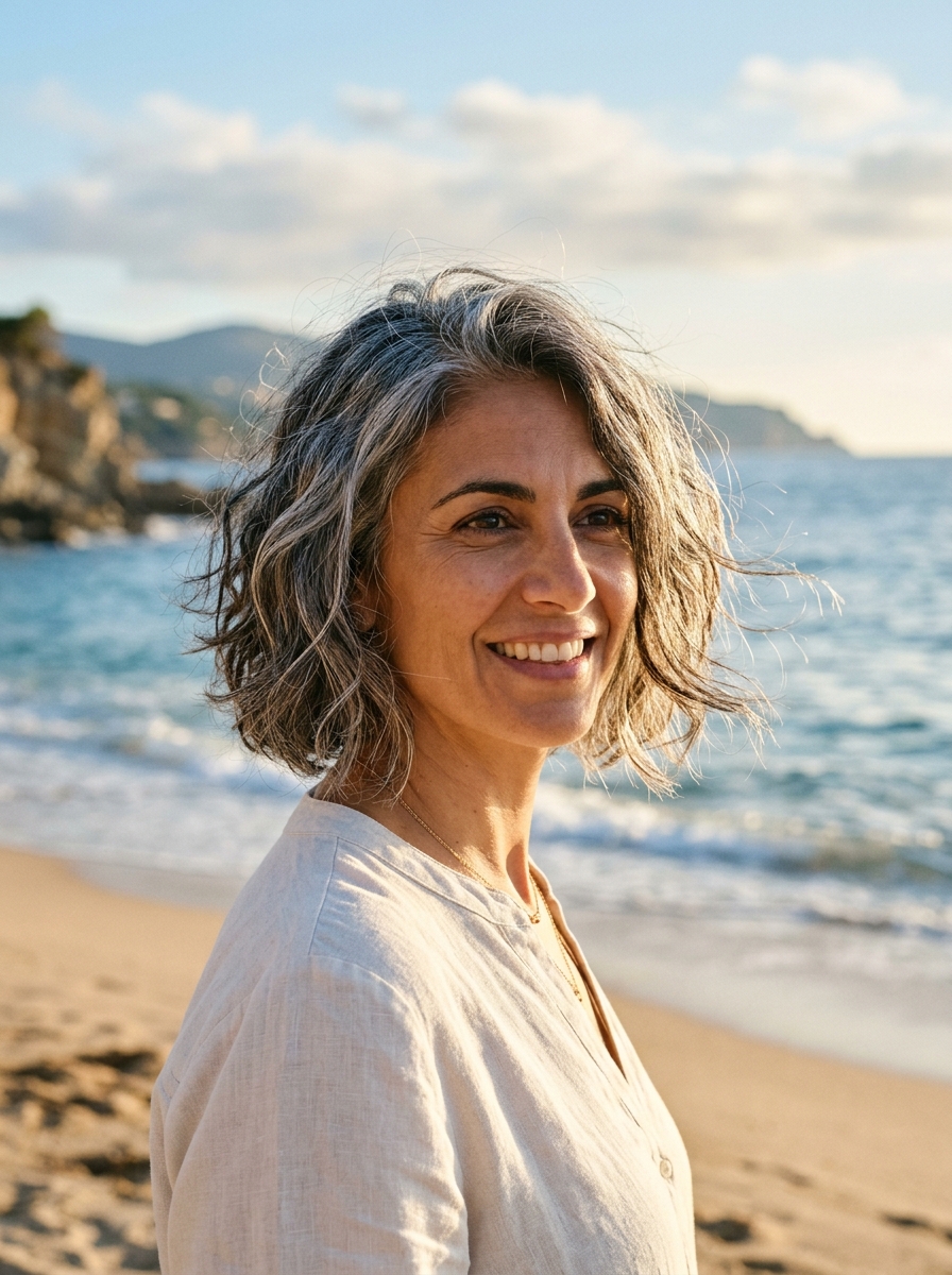Tousled Silver Bob with Wispy Ends