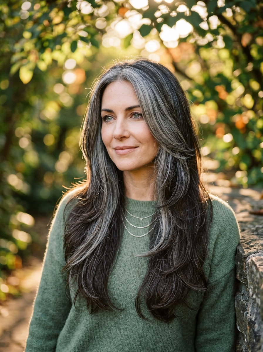 Silver Highlights on Dark Brunette Base