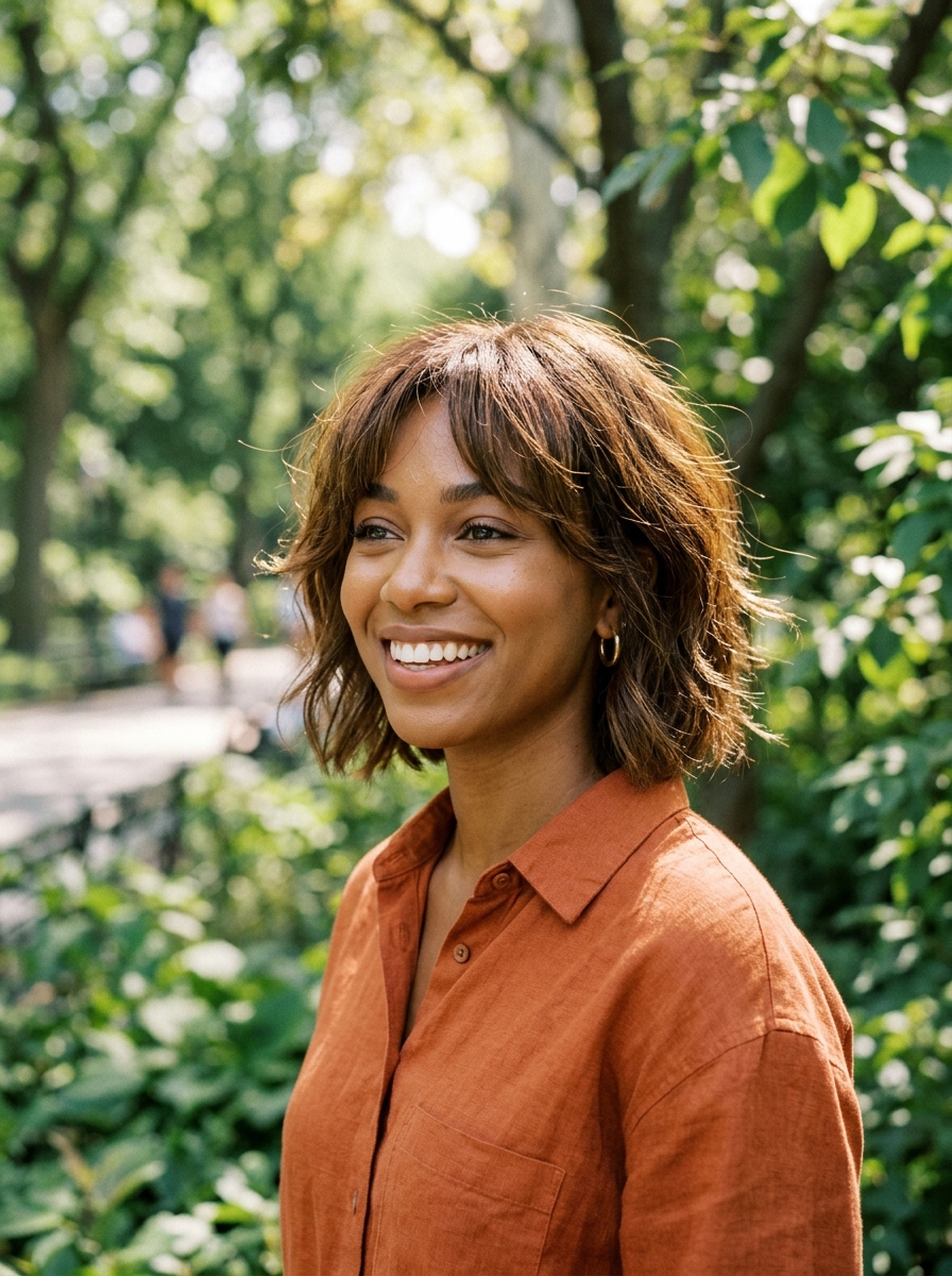 Textured Shaggy Bob with Curtain Bangs