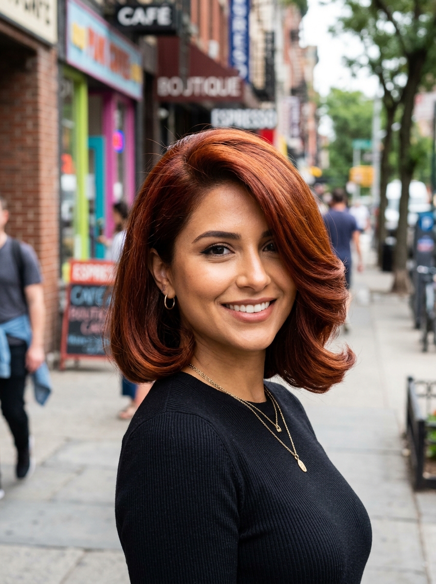 Deep Side-Part Blowout Bob