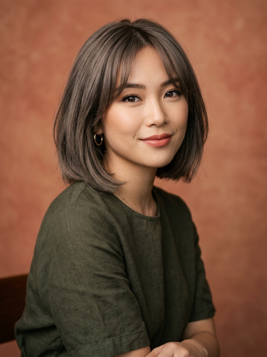 Soft Curtain Bang Chin-Length Bob