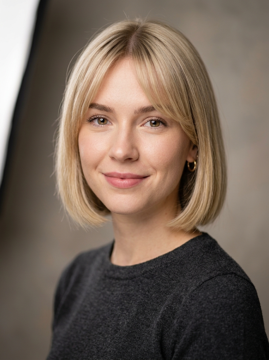 Rounded French Bob with Curtain Bangs
