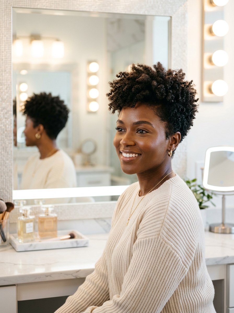 Tapered-Nape Pixie with Voluminous Crown