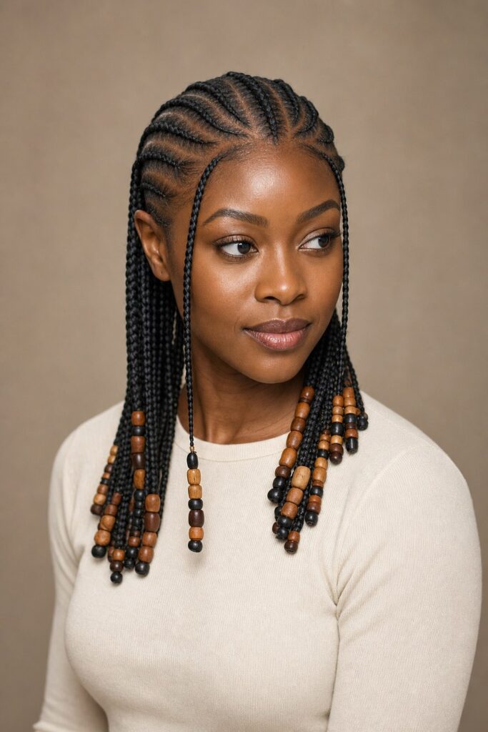 Classic Fulani Braids With Wooden Beads