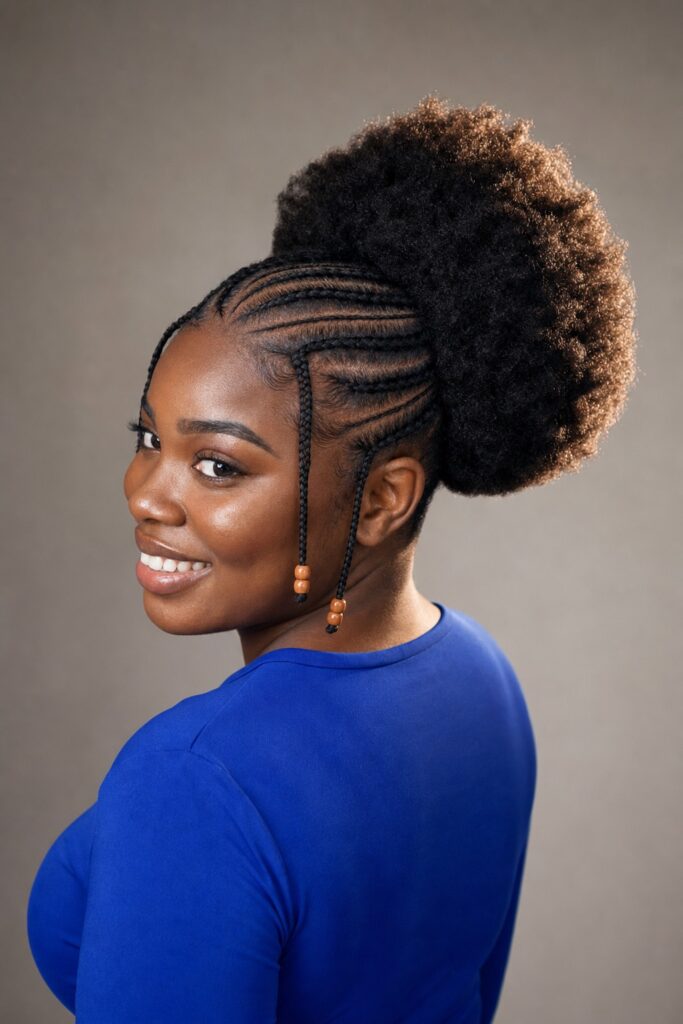 Fulani Cornrows With an Afro Puff