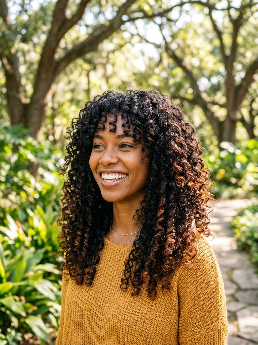 Natural Curly 70s Shag with Face-Framing Layers