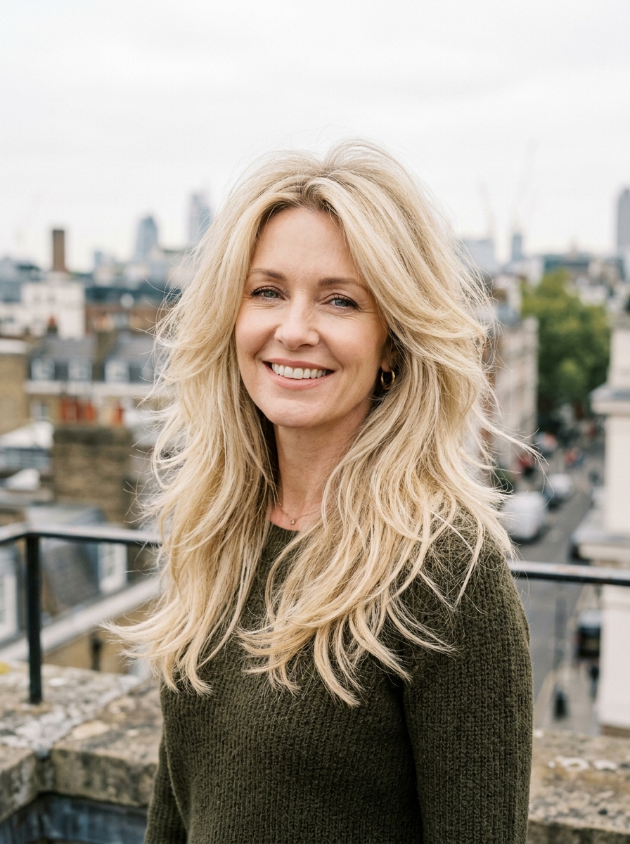 Champagne Blonde Shag with Crown Volume