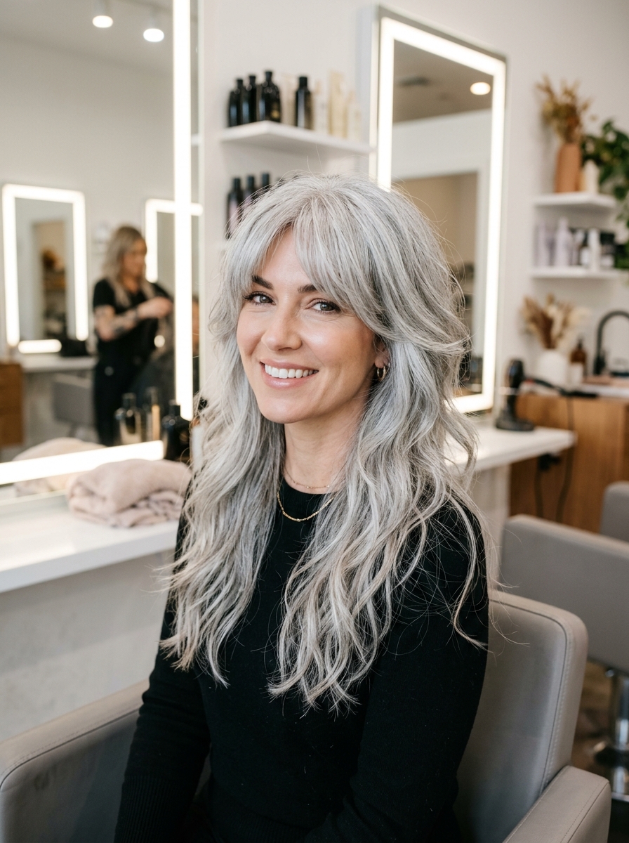 Silver Shag for Gray-Transitioning Hair