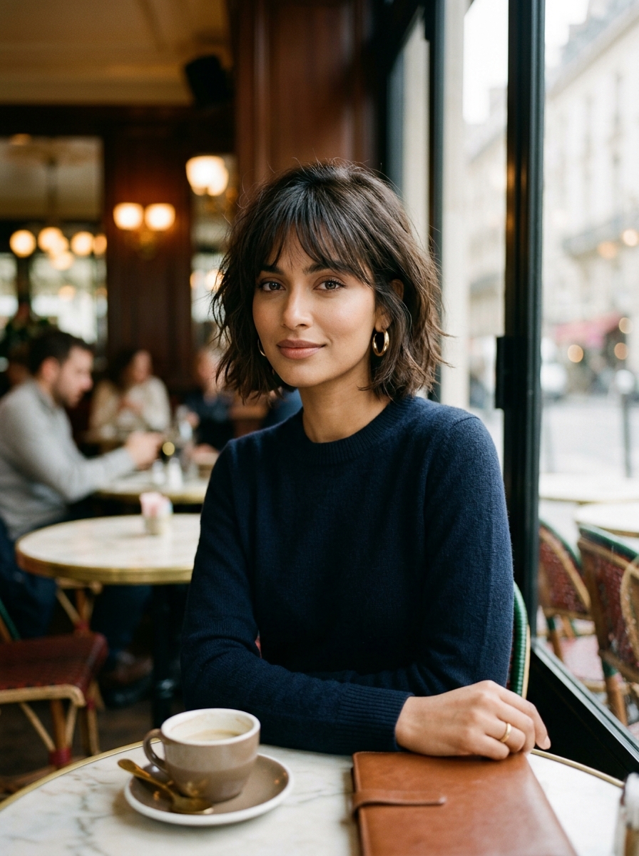 Textured French Bob with Wispy Fringe