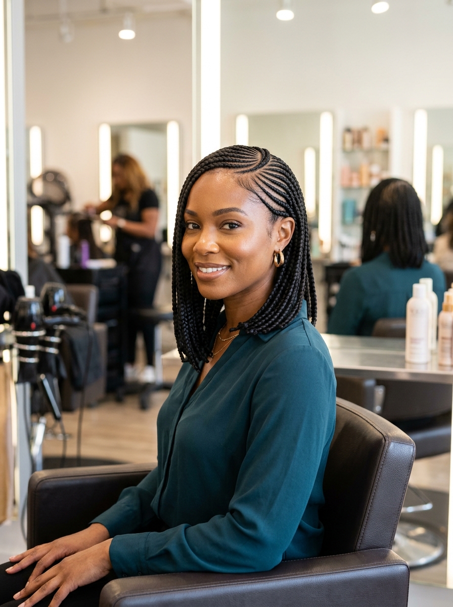 Feed-In Cornrow Bob with Curved Part