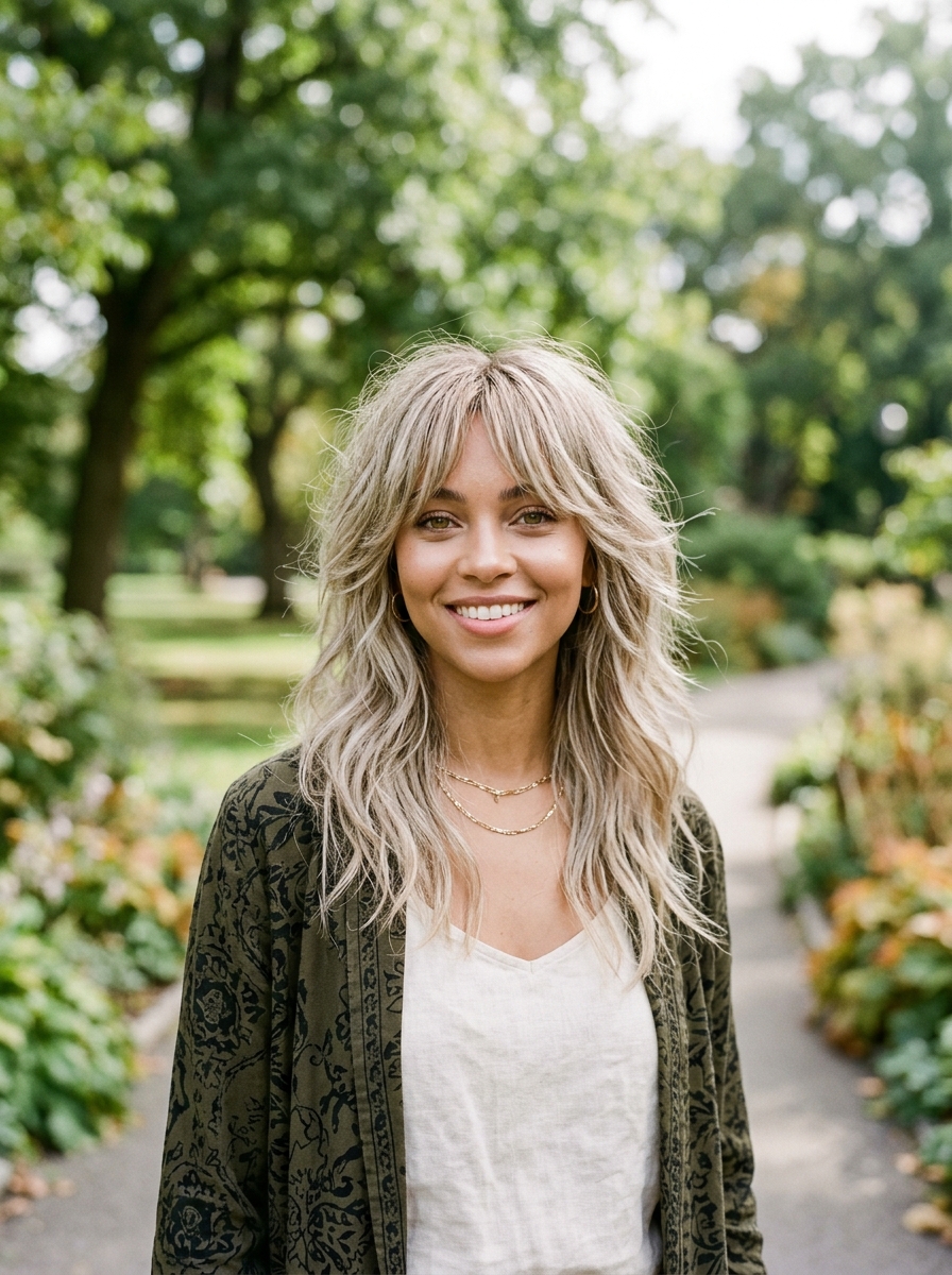 Ash Blonde Curtain Bang Gypsy Shag